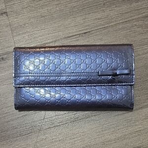 Gucci RARE Metallic Iridescent Blue Embossed GG Continental Wallet